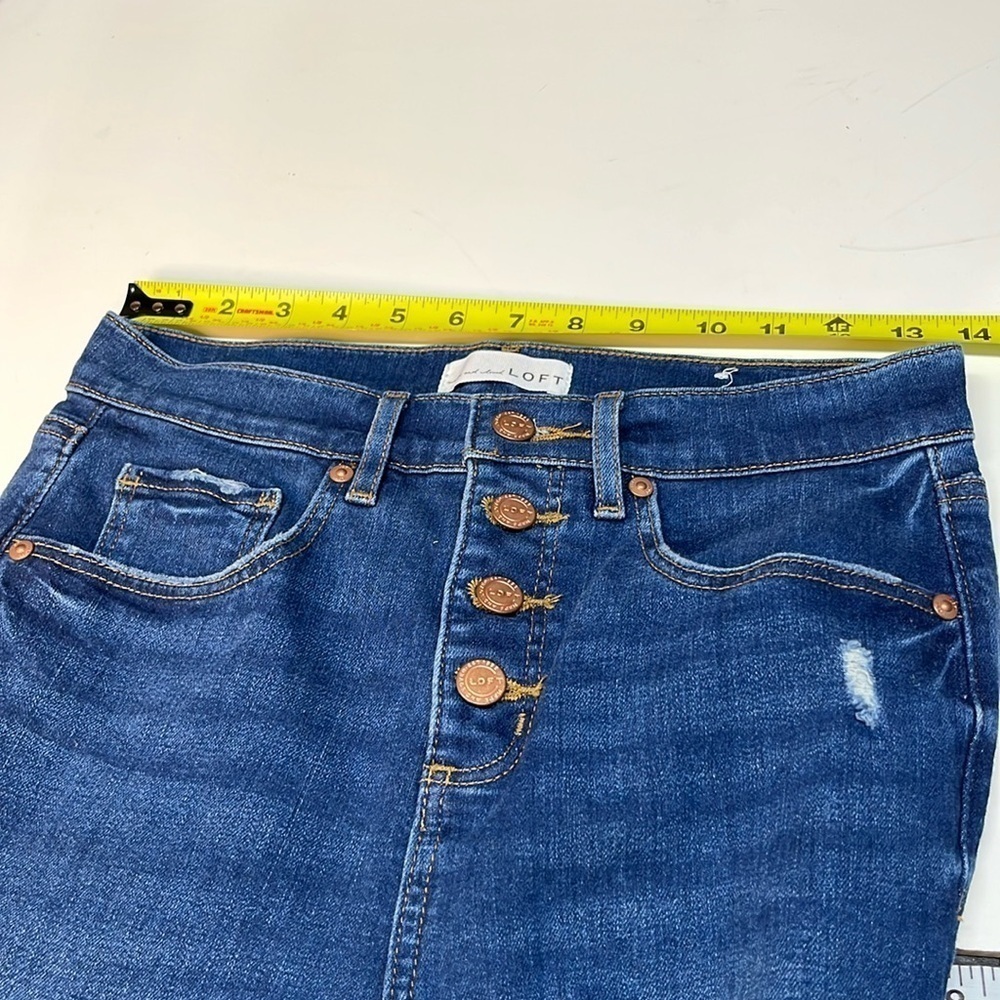 LOFT Cropped Button Fly Skinny Jeans Women's 27/4 High Waist Distressed Stretch - Picture 10 of 13